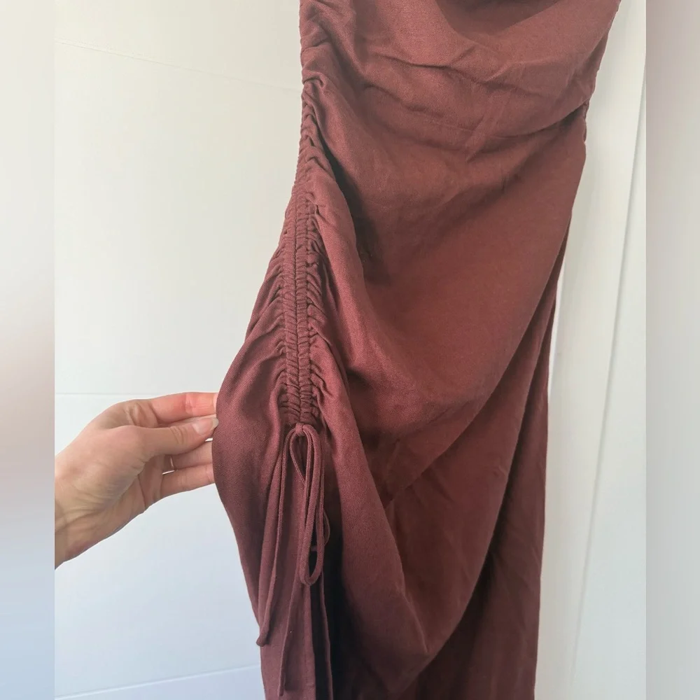 NWT Park & Fifth Linen Blend Brown Asymmetrical Midi Dress - Picture 12 of 15